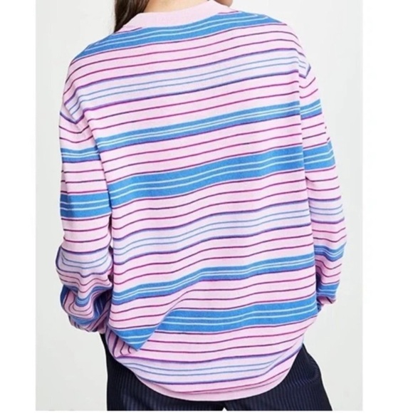 Acne Studios Nimah Striped Face Sweater Textured Cotton Wool in Pink Blue - Picture 10 of 11